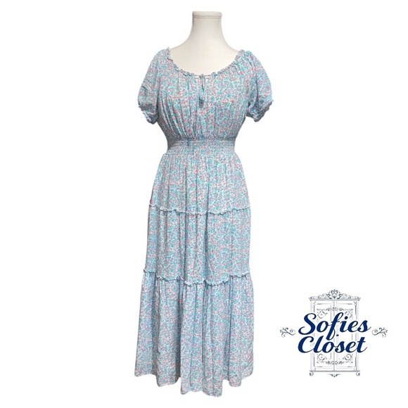 J. Crew Blue Puff Sleeve Midi Dress   BIN #6 - Picture 2 of 7